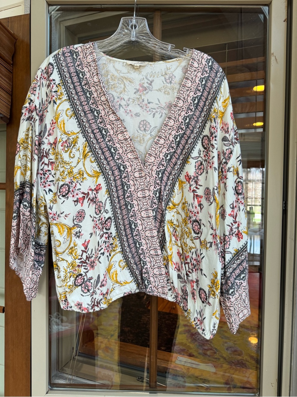 Mystree Floral V-Neck Tunic in Cream, Pink & Yellow